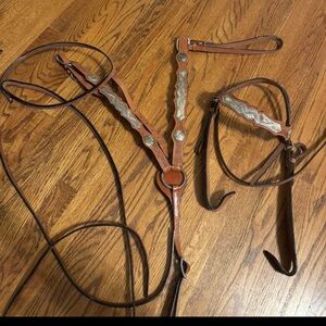 Leather Western Show Horse Bridle, Breast Collar, and Split Rein Set